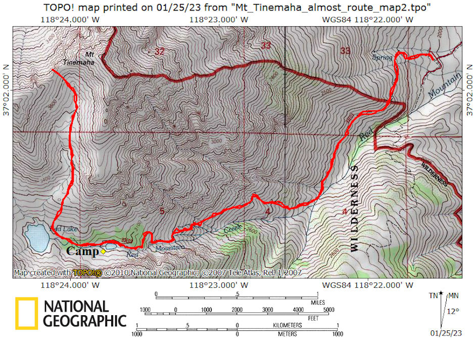 Mt. Tinemaha almost climb map 1975
